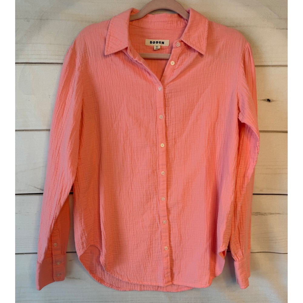 Boden Pink Coral Cotton Double Gauze Button Down Shirt T1235 Womens 2